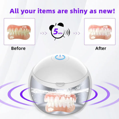 Home appliance mini portable rechargeable denture ultrasonic cleaner with uv sterilizer for daily disinfeciton