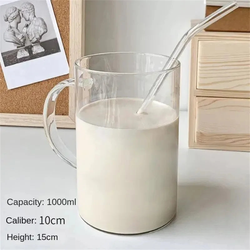 1000ML Drinking Glass Tumbler With Lid And Straw Glass Coffee Cup Glass Mug Milk Juice Cup Transparent Cup Juice Mocha Cups