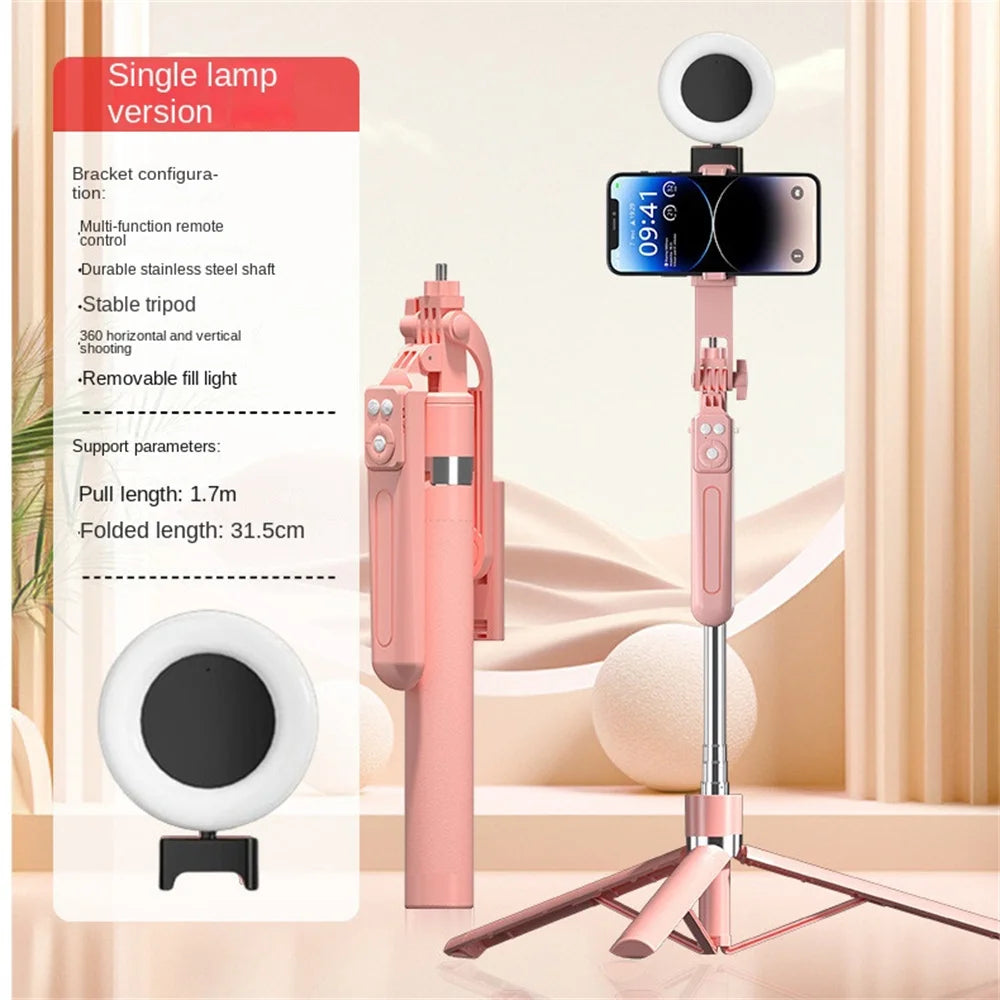 BSLIUFANG Selfie Stick Wireless Tripod Stand with Light Bluetooth Remote Extendable for Tiktok Live Streaming Handheld stability