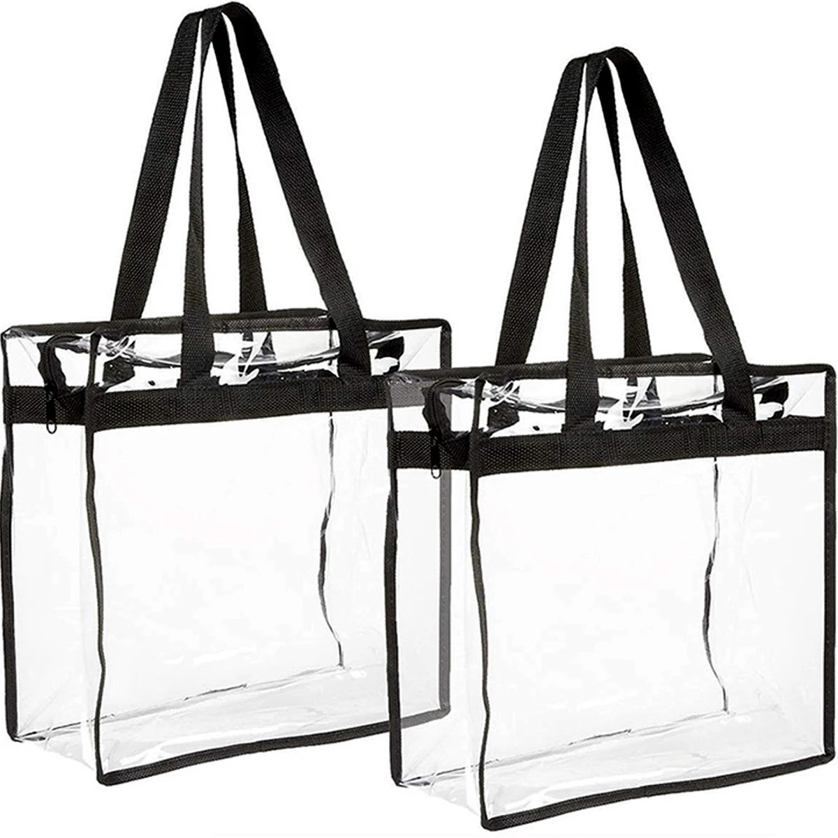 2Pcs Clear Tote Bags Large Capacity Transparent Shoulder Bag with Zipper Flexible Clear Lunch Bag Multipurpose Transparent Totes