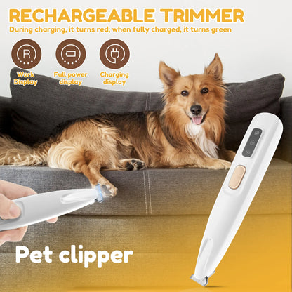 Electric Pet Paw Trimmer Rechargeable Cat Paw Clipper Low Noise Dog Paw Trimmer Kit with LED Light Waterproof Pet Grooming Tools