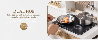 ROBOTIME Wooden Play Kitchen Toy Kitchen Set with Ice Maker and Coffee Machine Realistic Kitchen Set Gift for Toddlers