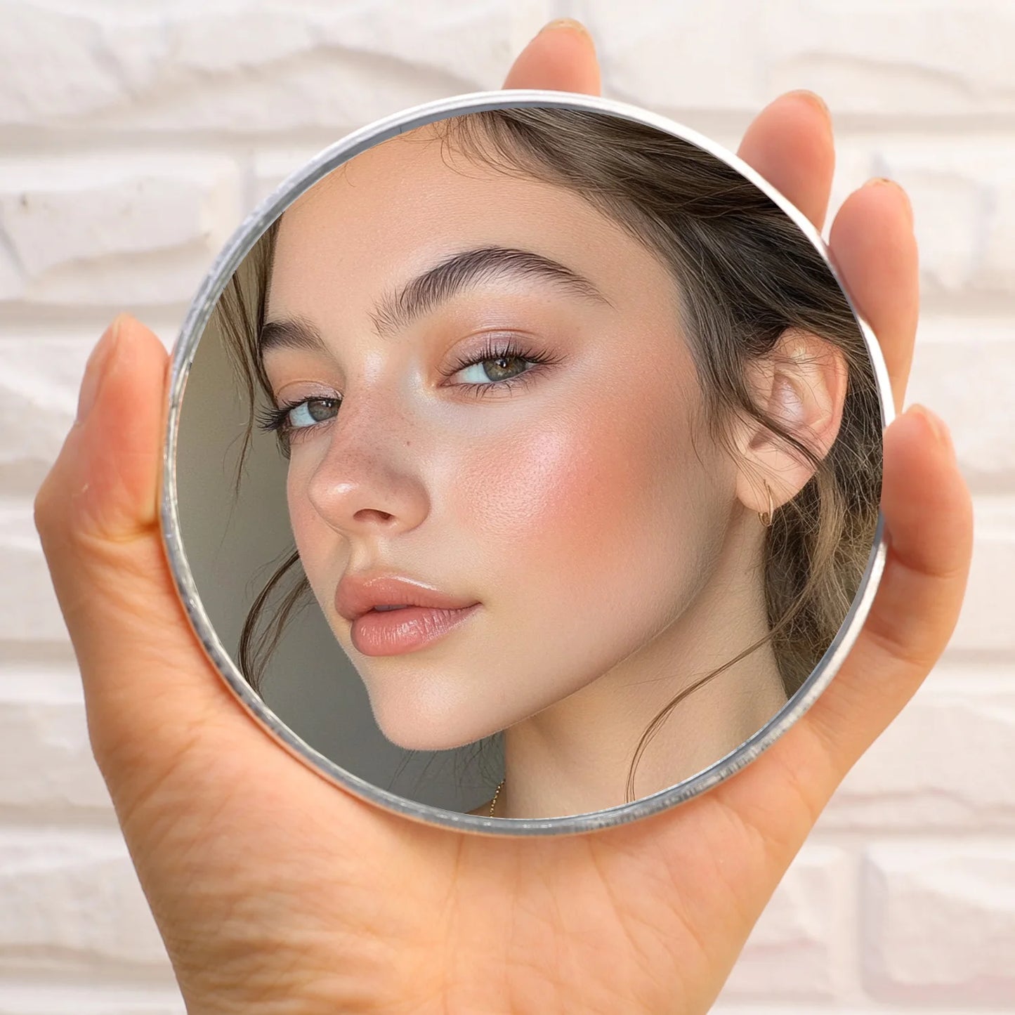 7.5cm/9.5cm Mini Hand-held Selfie Convex Mirror Travel Trip Pocket Selfie Mirror TikTok INS Fashion Mirrors for Traveling Alone