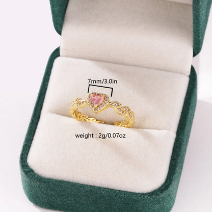 Pink Zircon Bow Heart Rings For Women Gold Plated 18K Plated Adjustable Heart Ring 2026 Trend Wedding Aesthetic Jewelry Gift