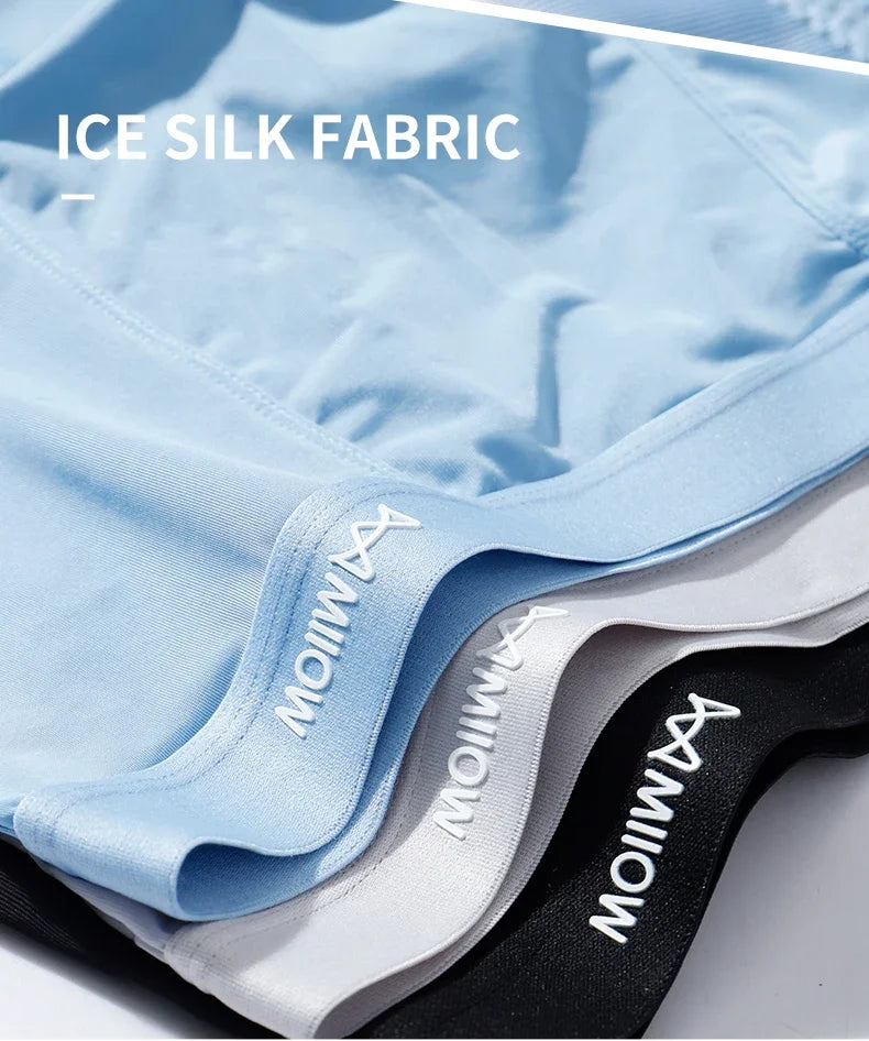 MiiOW 3Pcs Summer Thin Ice Silk Men Boxershorts Graphene Antibacterial Man Underwear Breathable Cool Men's Panties Boxershorts