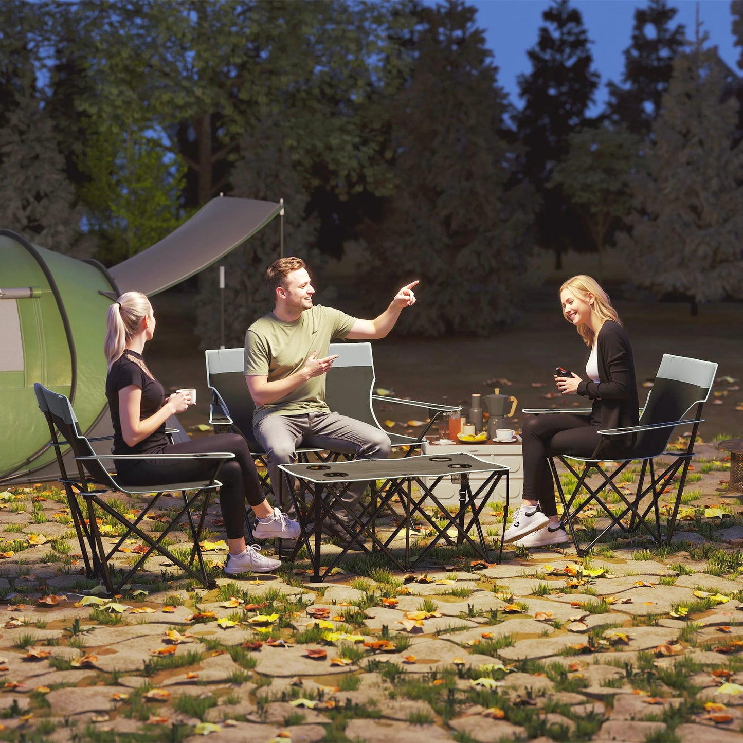 Outsunny 4 Piece Foldable Camping Table and Chairs Set, Grey