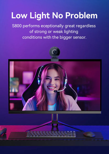 4K Webcam UHD Web Camera HDR Streaming Video Camera With Sony Sensor EMEET S800 USB Webcam With Dual Noise Cancelling Mics