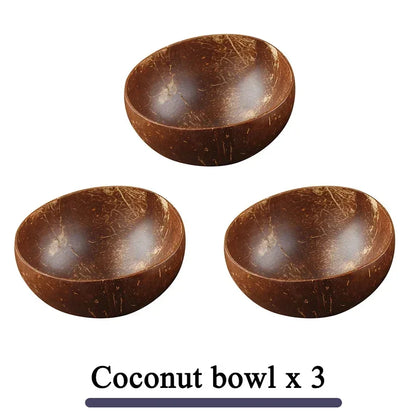 Natural Coconut Bowl Dinner Set for Women, Handmade Wooden Tableware, Wood Spoon, Dessert Fruit Salad, Mixing Rice Ramen Bowl, 1