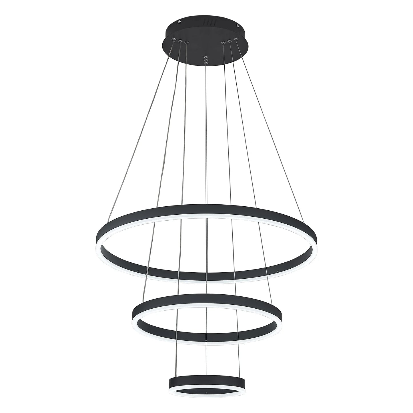 KOMORE Modern 3 Ring Aluminum Round Hanging LED Pendant Light Stepless Dimming & Cool White for Kitchen Living Room Hallway