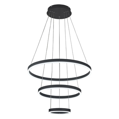 KOMORE Modern 3 Ring Aluminum Round Hanging LED Pendant Light Stepless Dimming & Cool White for Kitchen Living Room Hallway