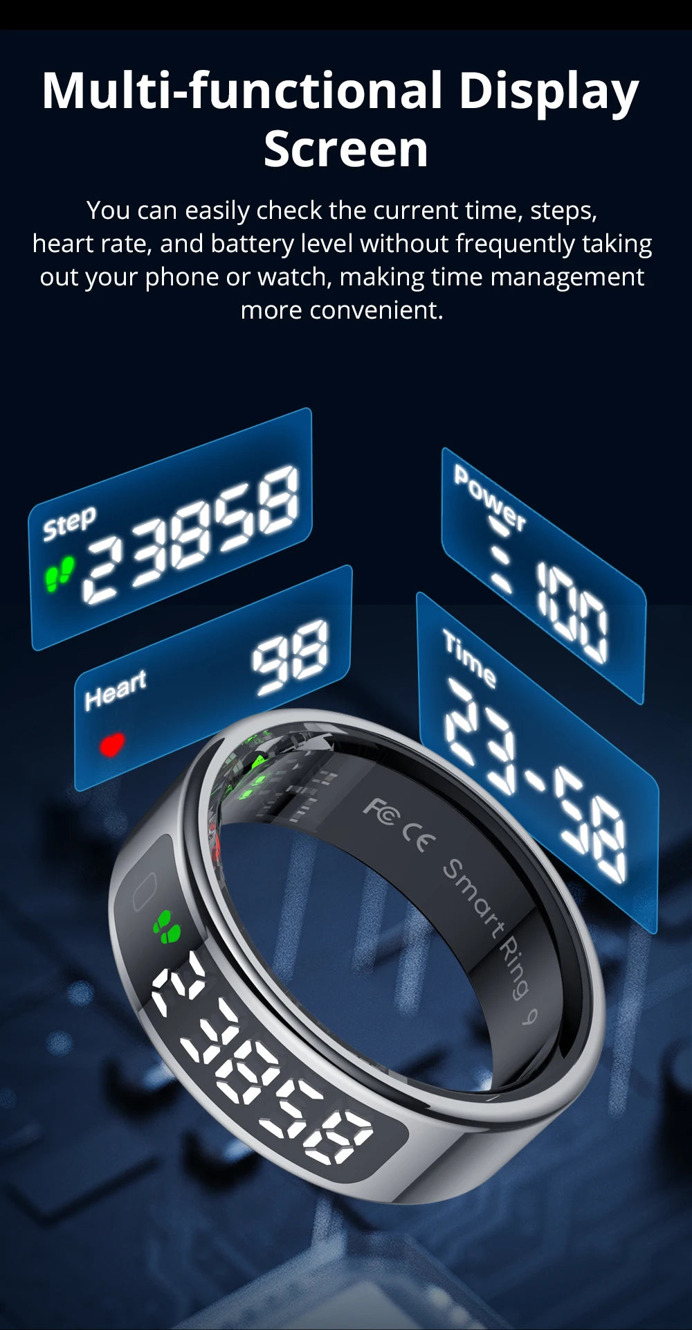 COLMI R12 Smart Ring with Display Screen and Touch, Health Manager, Wireless Charging, 5 ATM Waterproof For Men Women