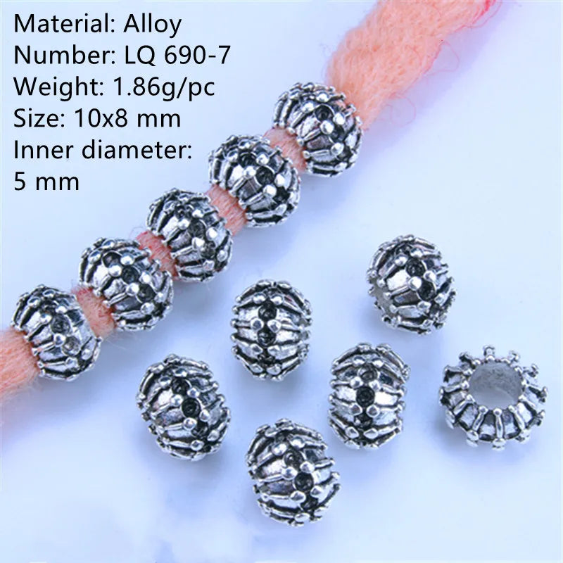 5 Pcs Antique Silver Hair Braid Dread Dreadlock Beads Cuffs Tuber Approx 8mm Inner Hole for Hair Styling Accessories Tool