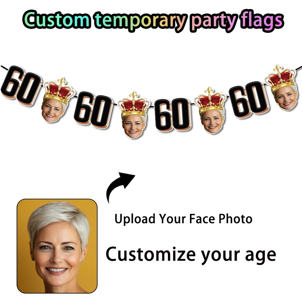 1set 8pcs Custom Birthday Photo Banner Personalized Face Photo Bunting Banner for Adult Birthday Party Favors Birthday Banner