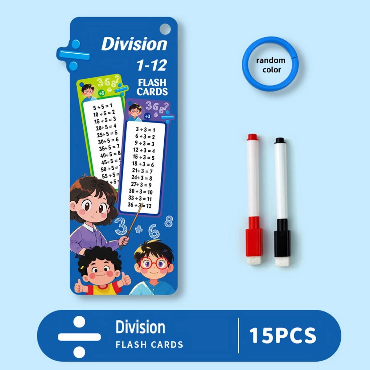 1Set(15pcs) Math Addition Subtraction Multiplication Division Fraction Erasable Reusable Number Learning Cards Teaching Tools
