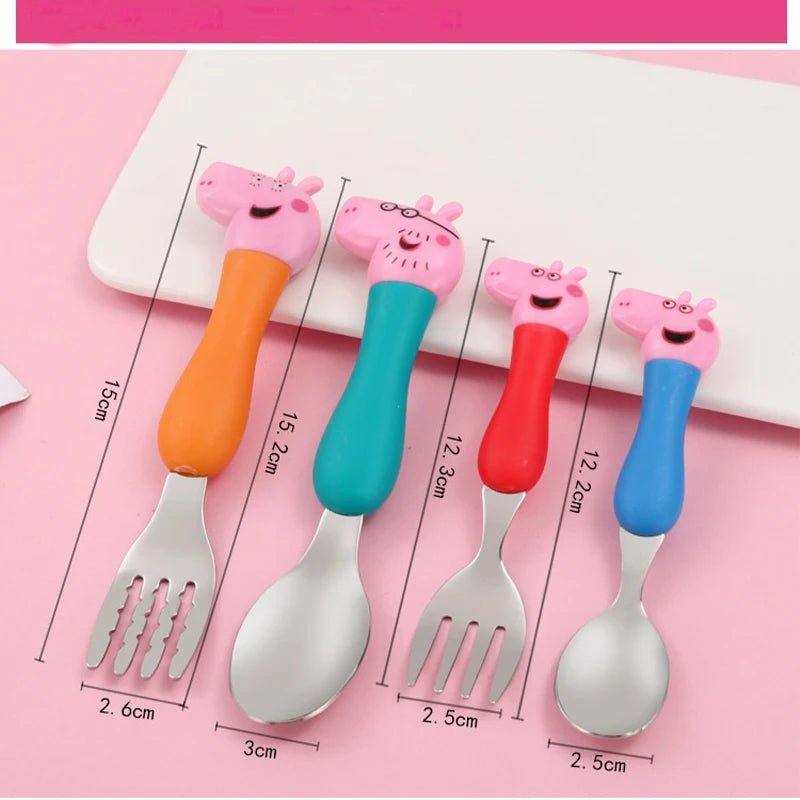 Peppa Pig Tableware Fork Spoon Action Doll Toy George Pig Dad Mom Cartoon Anime Pattern Party Gifts For Boys Girls Cartoon Toy