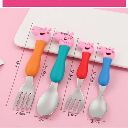 Peppa Pig Tableware Fork Spoon Action Doll Toy George Pig Dad Mom Cartoon Anime Pattern Party Gifts For Boys Girls Cartoon Toy