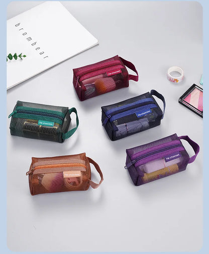Dark Series Vintage Three-dimensional Square Nylon Mesh Coin Purse Pouch Large Capacity Key Lipstick Earphone Organizer Card Bag