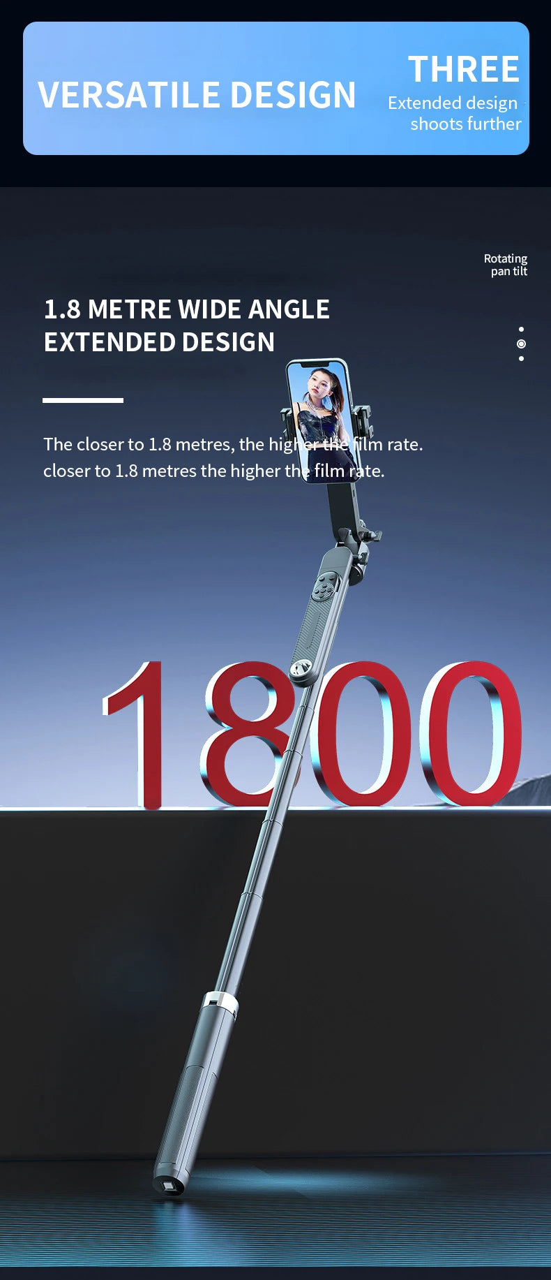 1.8m Extendable Auto Face Tracking Selfie Stick Tripod 360° Rotation Phone Stand with Wireless Remote for Tiktok YouTube Vlog