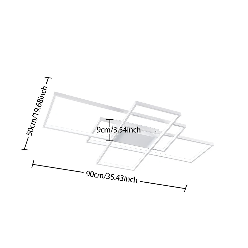 KOMORE Neutral Style Rectangular LED Semi Flush Ceiling Light,  White / Stepless Dimming for Office, Living Room, Bedroom