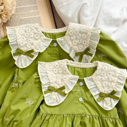 Autumn 0-6Yrs Girls Princess Dress Baby Girl Clothes Clothes Butterfly Collar Baby Girl One Piece Clothes Embroidery Kids Dress