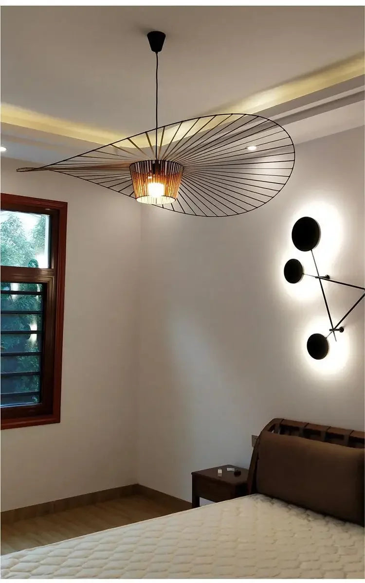 Italian Cross-border Nordic Straw Hat Lamp Fabric Restaurant Art Living Bedroom Designer Internet Celebrity Modern Simple Lamps