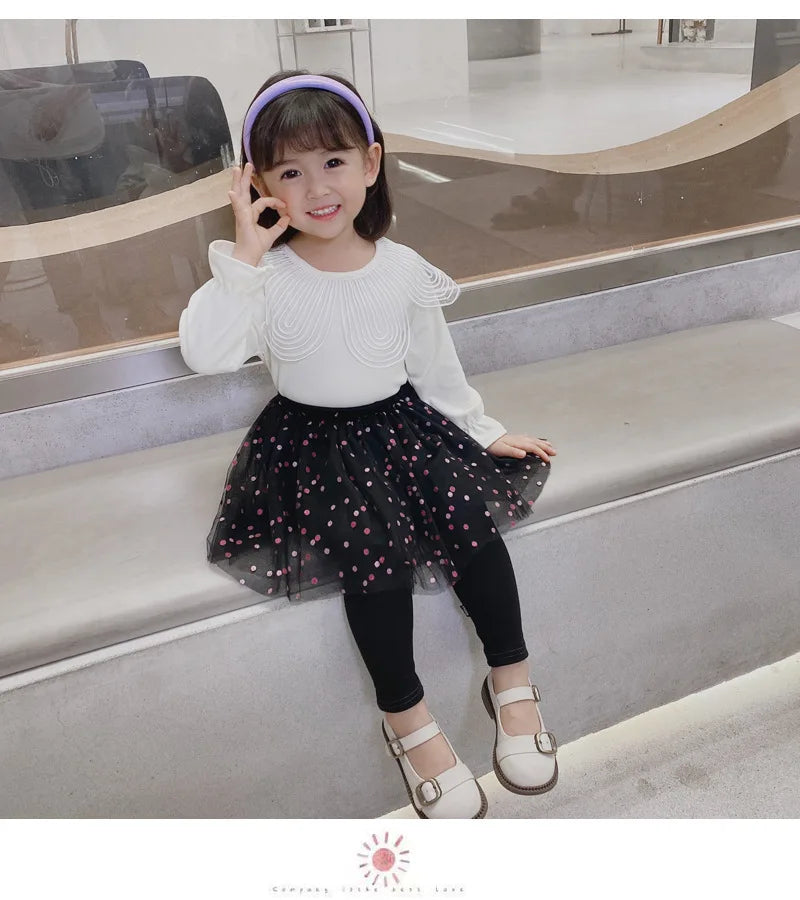 Girls Lace Princess Skirt Leggings - Premium Cotton Blend Pants for Kids Ages 2-6 Years