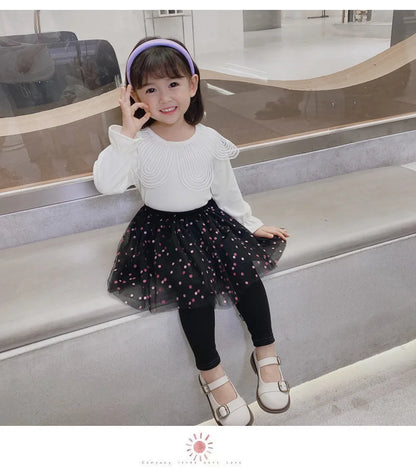 Girls Lace Princess Skirt Leggings - Premium Cotton Blend Pants for Kids Ages 2-6 Years