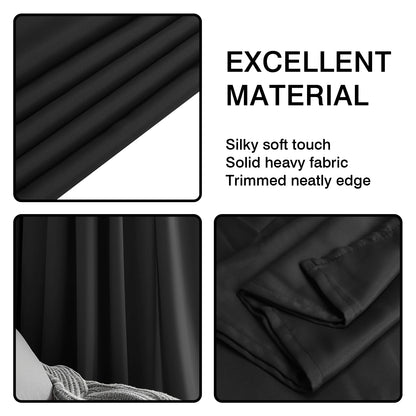 Blackout Curtains 2 Panels Thermal Insulated Grommet Darkening Drapes Solid Black Long Curtain for Bedroom Window Living Room