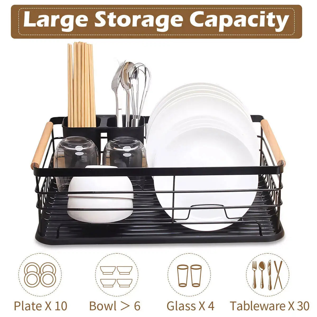 UK Large Kitchen Sink Dish Drainer Rack With Drip Tray And Plate Cutlery Holde