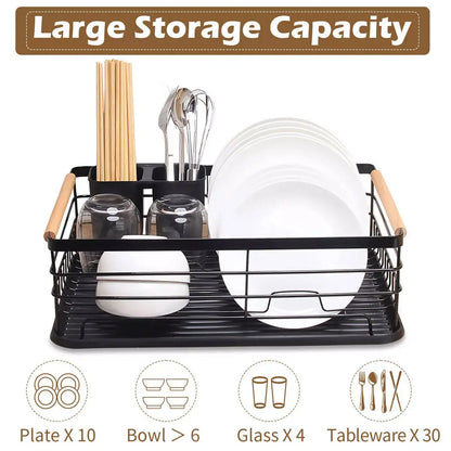 UK Large Kitchen Sink Dish Drainer Rack With Drip Tray And Plate Cutlery Holde