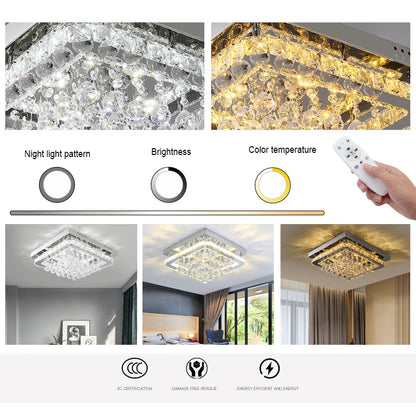 KOMORE Modern Fancy Crystal LED Flush Mount Ceiling Light Fixture, Cool White / Stepless Dimming for Office, Living Room