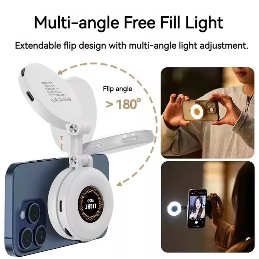 2in1 For Travel, Desktop, Selfies, Video, Makeup Portable Foldable Magnetic Rechargeable Ring Fill Light Phone Holder Perfect