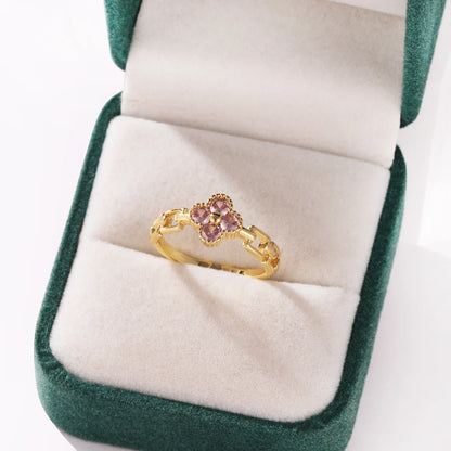 Pink Zircon Bow Heart Rings For Women Gold Plated 18K Plated Adjustable Heart Ring 2026 Trend Wedding Aesthetic Jewelry Gift