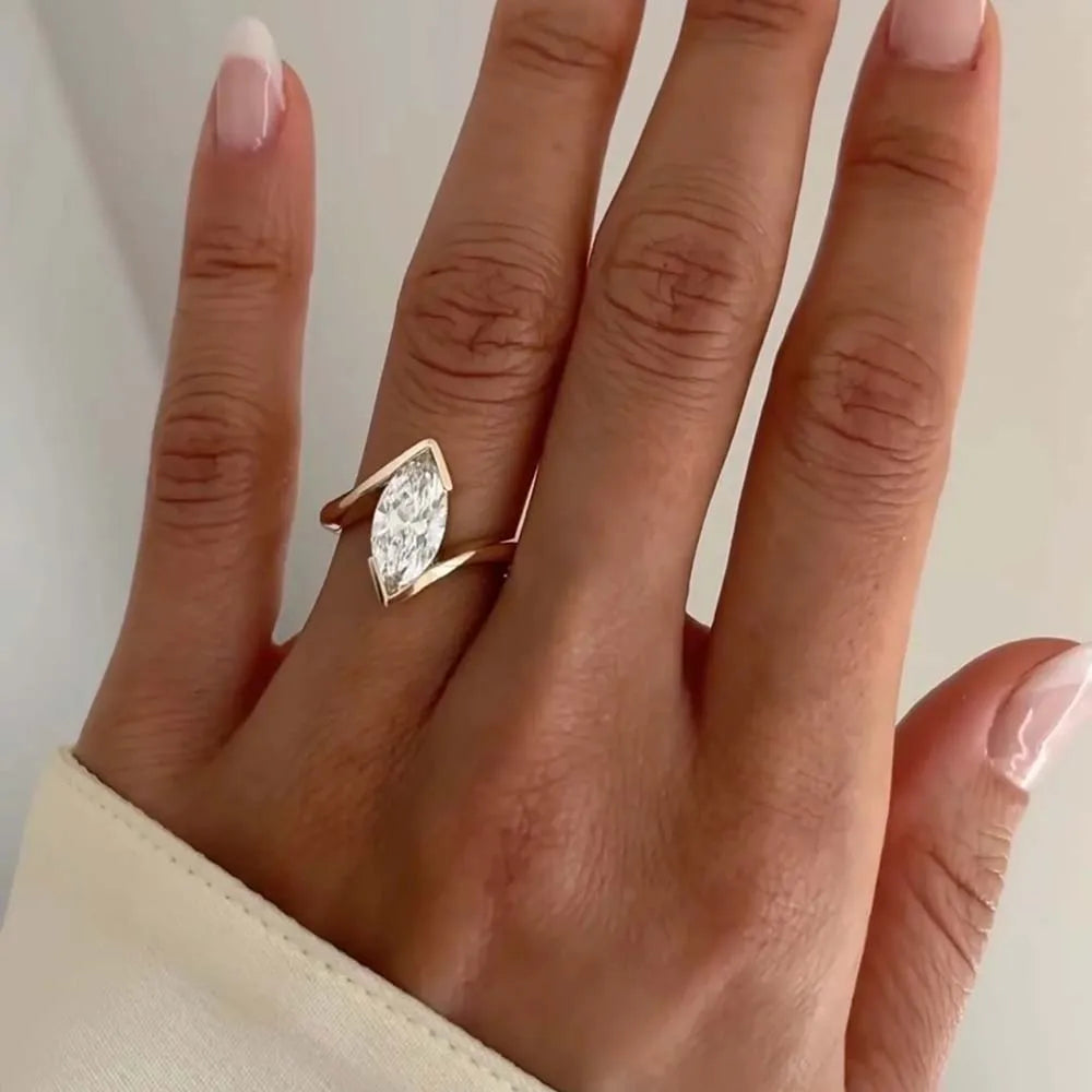 1 CT Marquise Cut Moissanite Rings for Women D Color Lab Diamond S925 Silver Plate 18K Gold Wedding Finger Band GRA Fine Jewelry