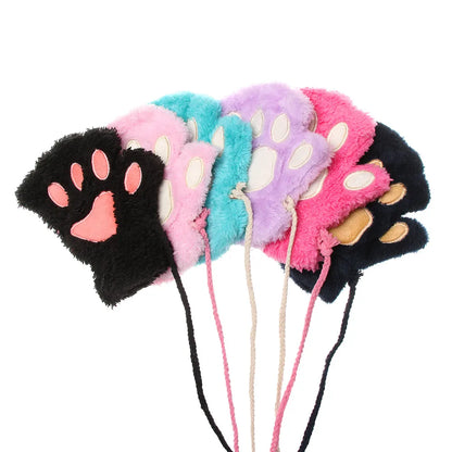 1Pair Winter Fluffy Cat Paw Children Gloves Cute Fingerless Warm Plush Mittens Fashion Warm Lovely Gloves for Girls 9 Colors