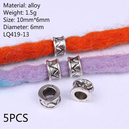 5 Pcs Antique Silver Hair Braid Dread Dreadlock Beads Cuffs Tuber Approx 8mm Inner Hole for Hair Styling Accessories Tool