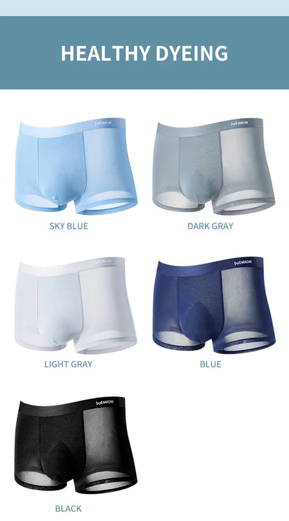 MiiOW 3Pcs Summer Thin Ice Silk Men Boxershorts Graphene Antibacterial Man Underwear Breathable Cool Men's Panties Boxershorts