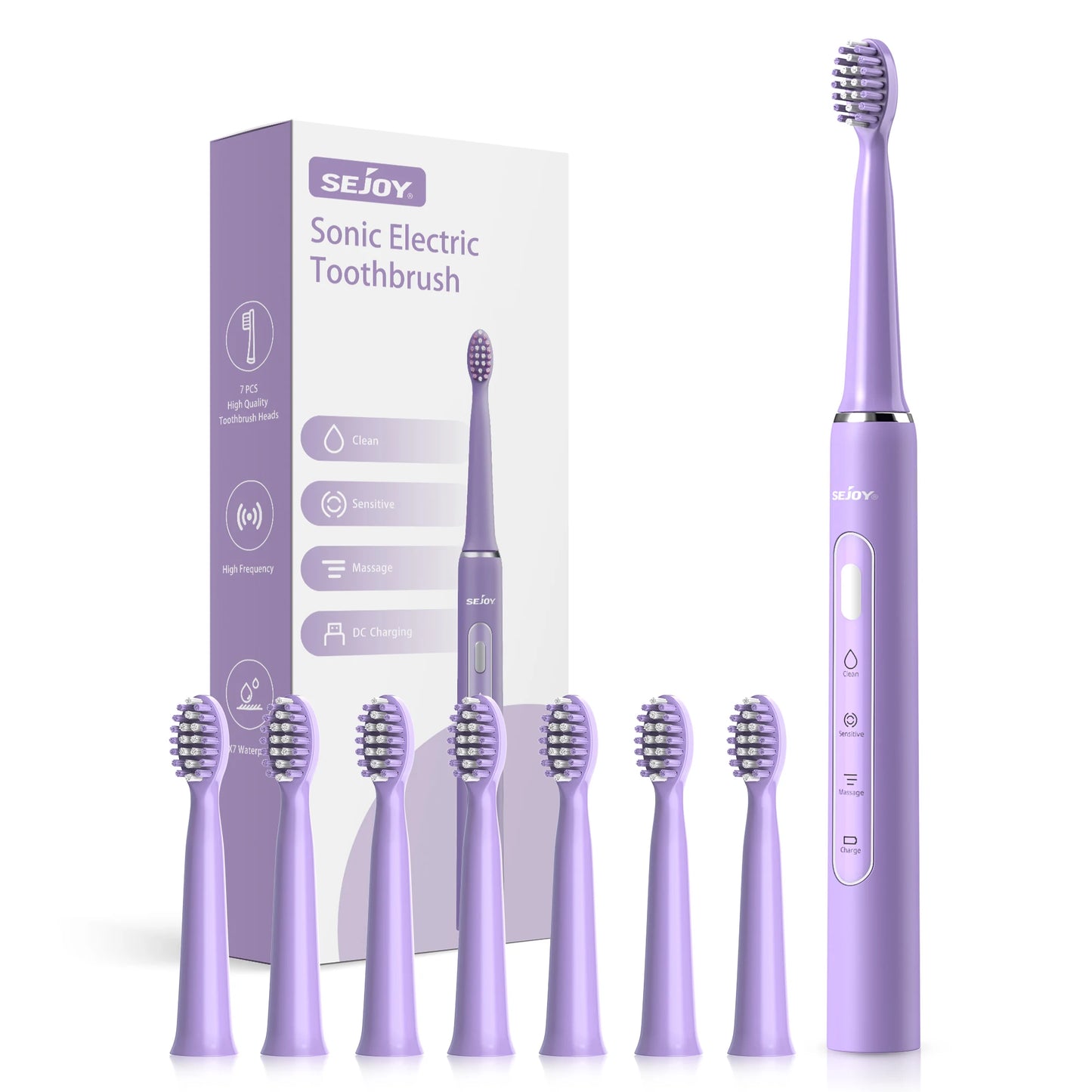 SEJOY Electric Sonic Tooth Brush for Adult USB Rechargeable Electric Toothbrush Washable with 7 pcs Replacement Heads