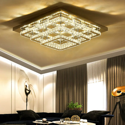 KOMORE Square Multiple-size Glamourous Crystal LED Ceiling Light, Cool White / Stepless Dimming for Office, Living Room, Bedroom