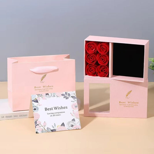 Valentine's Day Eternal Roses Gift Box Window Opening Six Rose Jewelry Gift Packaging Box Birthday Gifts Eternal Flower Ring Box