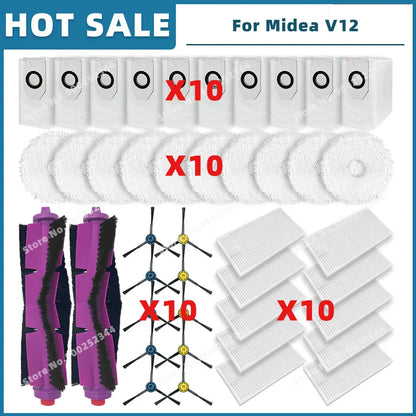 Compatible For 미디어 Midea V12 / Eureka J12 Ultra Spare Parts Accessories Consumables Main Side Brush Filter Mop Cloth Dust Bag