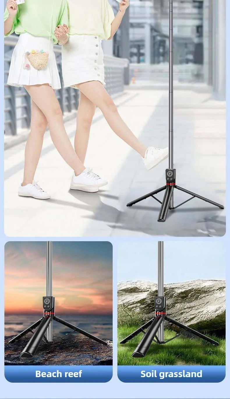 1.8M Long Extended Bluetooth Wireless Selfie Stick Live Broacast Stand Holder Tripod Foldable With Fill Light For Smartphones