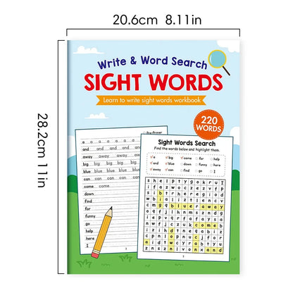 220 Sight Words Learning Workbook with Answer Key Educational Handwriting Sight Words Search Games for Age 3+ School Supplies