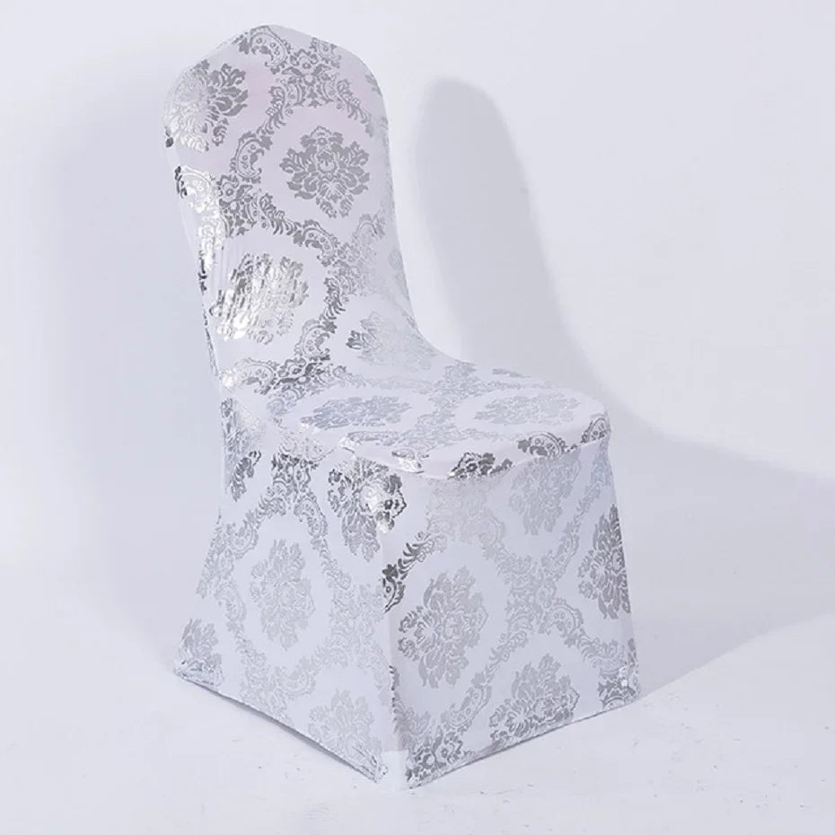 Dining Chair Covers Bronzing Gold Silver Flower Print Removable Washable Spandex Stretch Decorative Chair Slipcovers Wedding