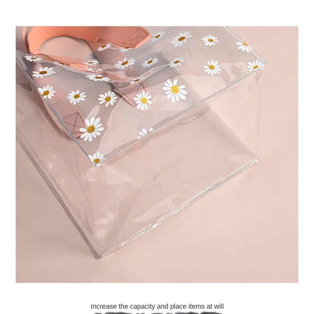 Transparent Clear Tote Bag High Quality PVC Handle Transparent Shopping Bags Little Daisy Hand Gift Bag