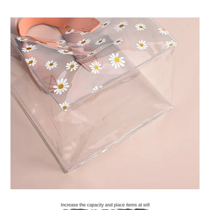 Transparent Clear Tote Bag High Quality PVC Handle Transparent Shopping Bags Little Daisy Hand Gift Bag