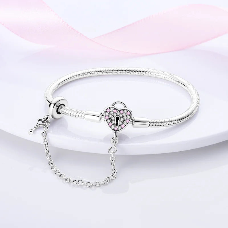 925 Sterling Silver Charm Bracelet - Leaf, Clover, Butterfly & Heart Design | 17-20cm Adjustable