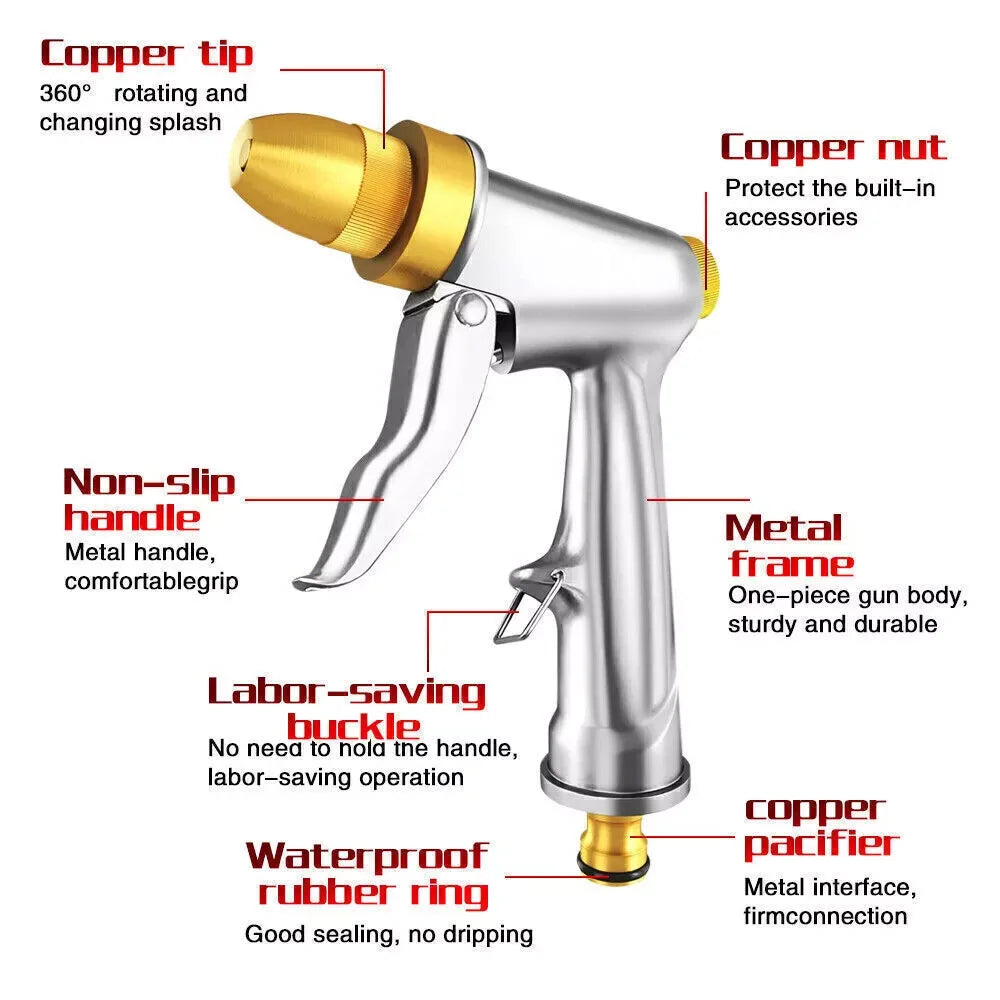 High Pressure Water Spray Car Wash Metal Gun Brass Nozzle Garden Hose Pipe Lawn