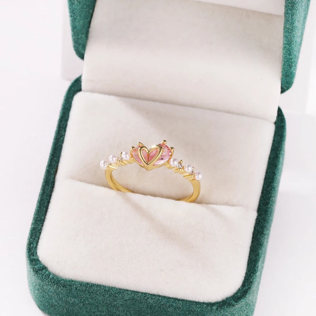 Pink Zircon Bow Heart Rings For Women Gold Plated 18K Plated Adjustable Heart Ring 2026 Trend Wedding Aesthetic Jewelry Gift