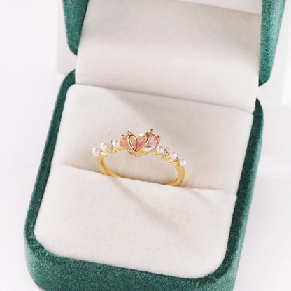 Pink Zircon Bow Heart Rings For Women Gold Plated 18K Plated Adjustable Heart Ring 2026 Trend Wedding Aesthetic Jewelry Gift